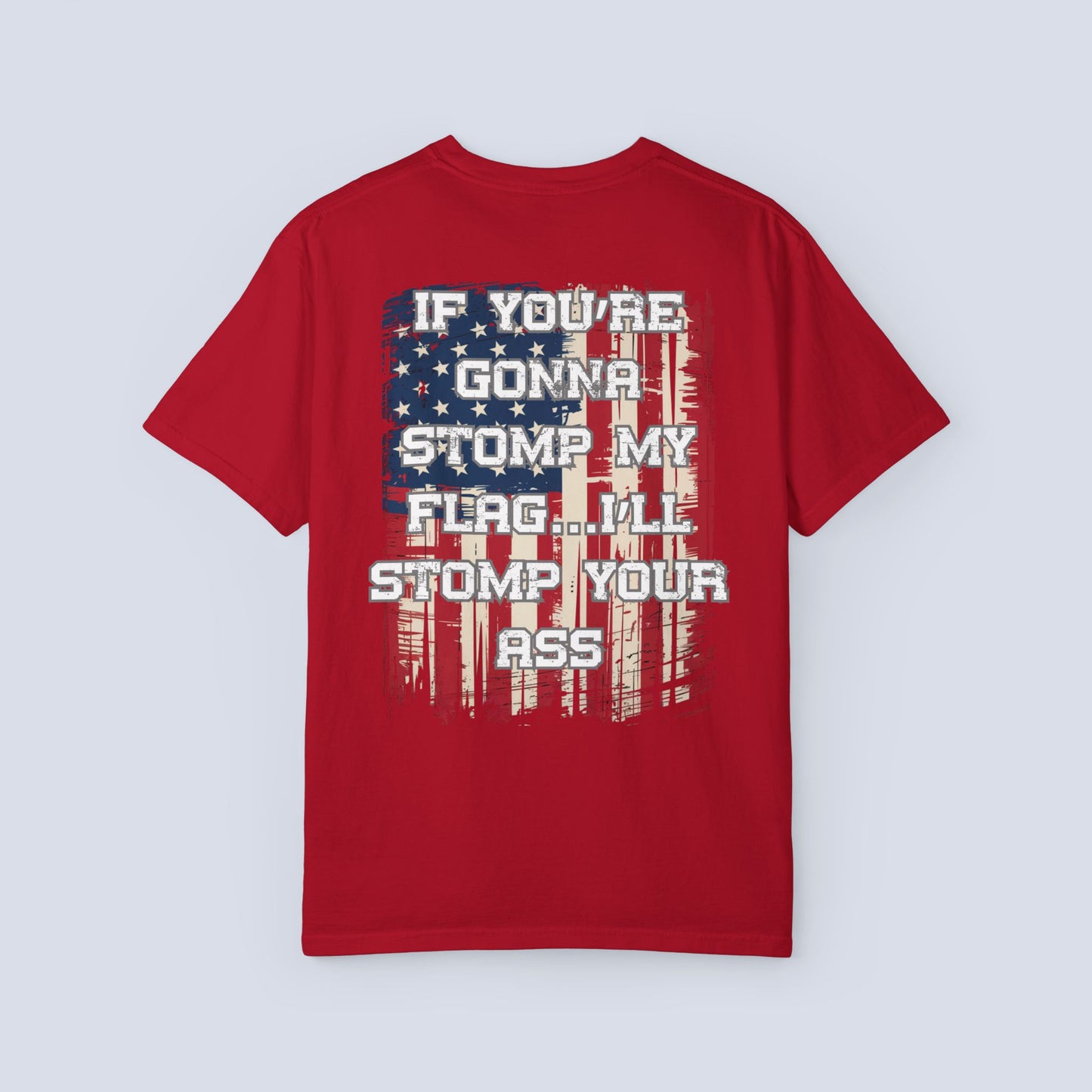 Patriotic Graphic T-Shirt — "If You're Gonna Stomp My Flag I'll Stomp Your Ass"
