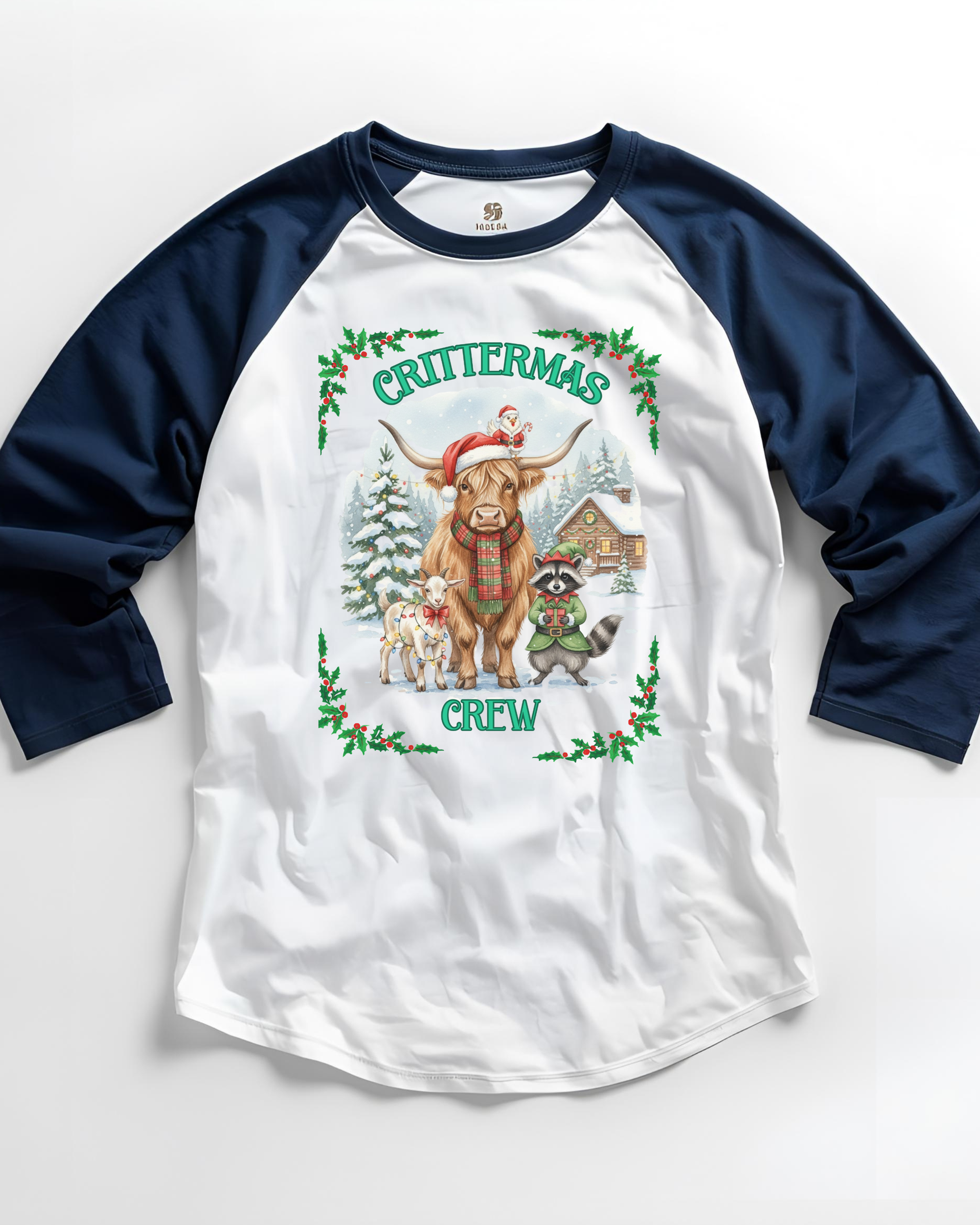 Unisex Three-Quarter Sleeve Raglan Shirt - Crittermas Crew Holiday Tee, Fun Family Gatherings, Christmas Parties, Animal Lovers Gift