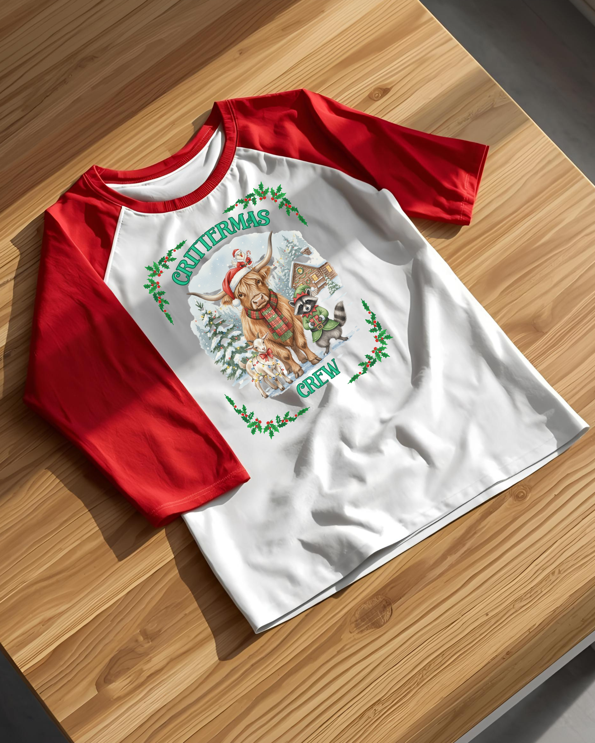 Unisex Three-Quarter Sleeve Raglan Shirt - Crittermas Crew Holiday Tee, Fun Family Gatherings, Christmas Parties, Animal Lovers Gift