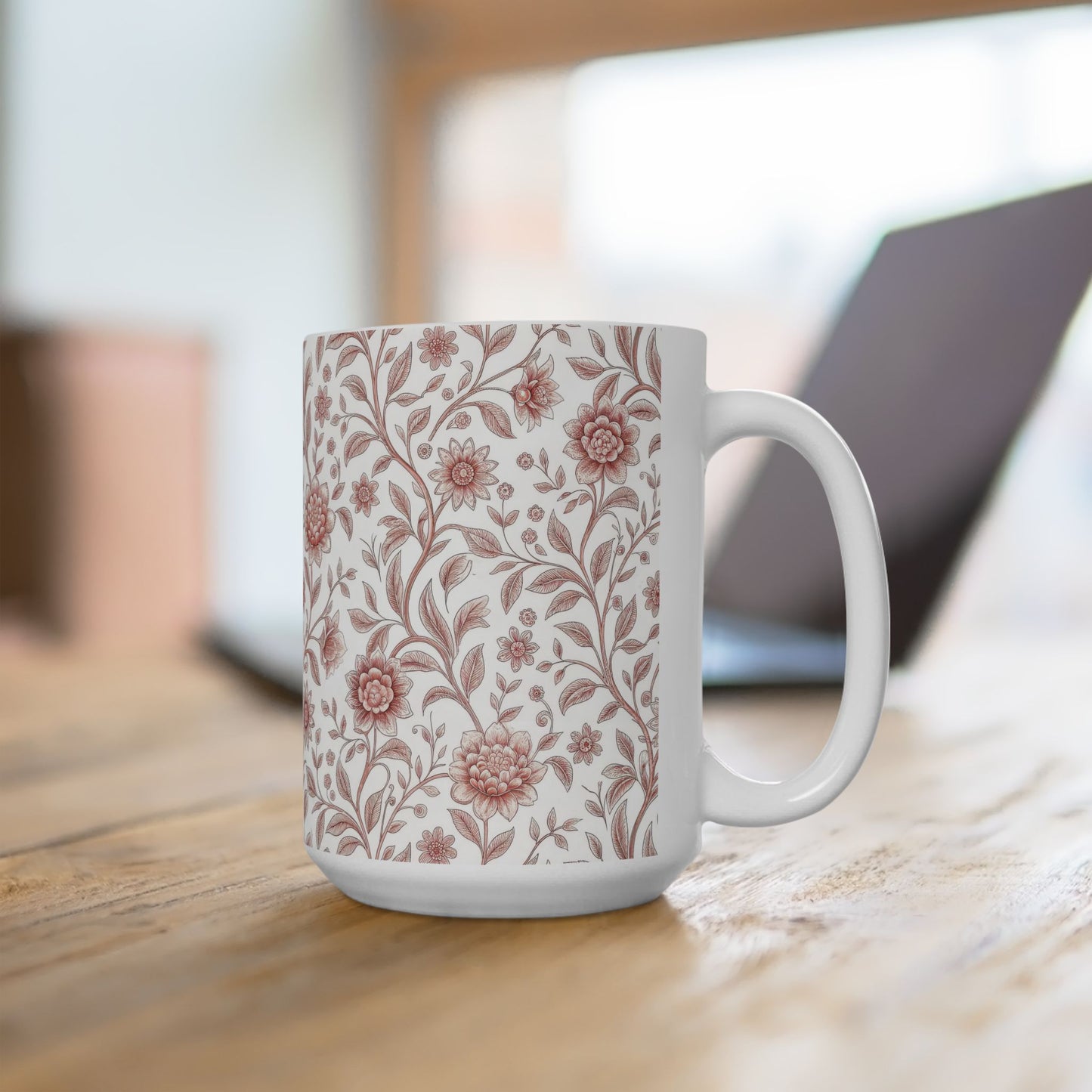 Vintage Rose Floral Ceramic Mug – Pink Botanical Pattern / Gift Mug(11oz & 15oz)