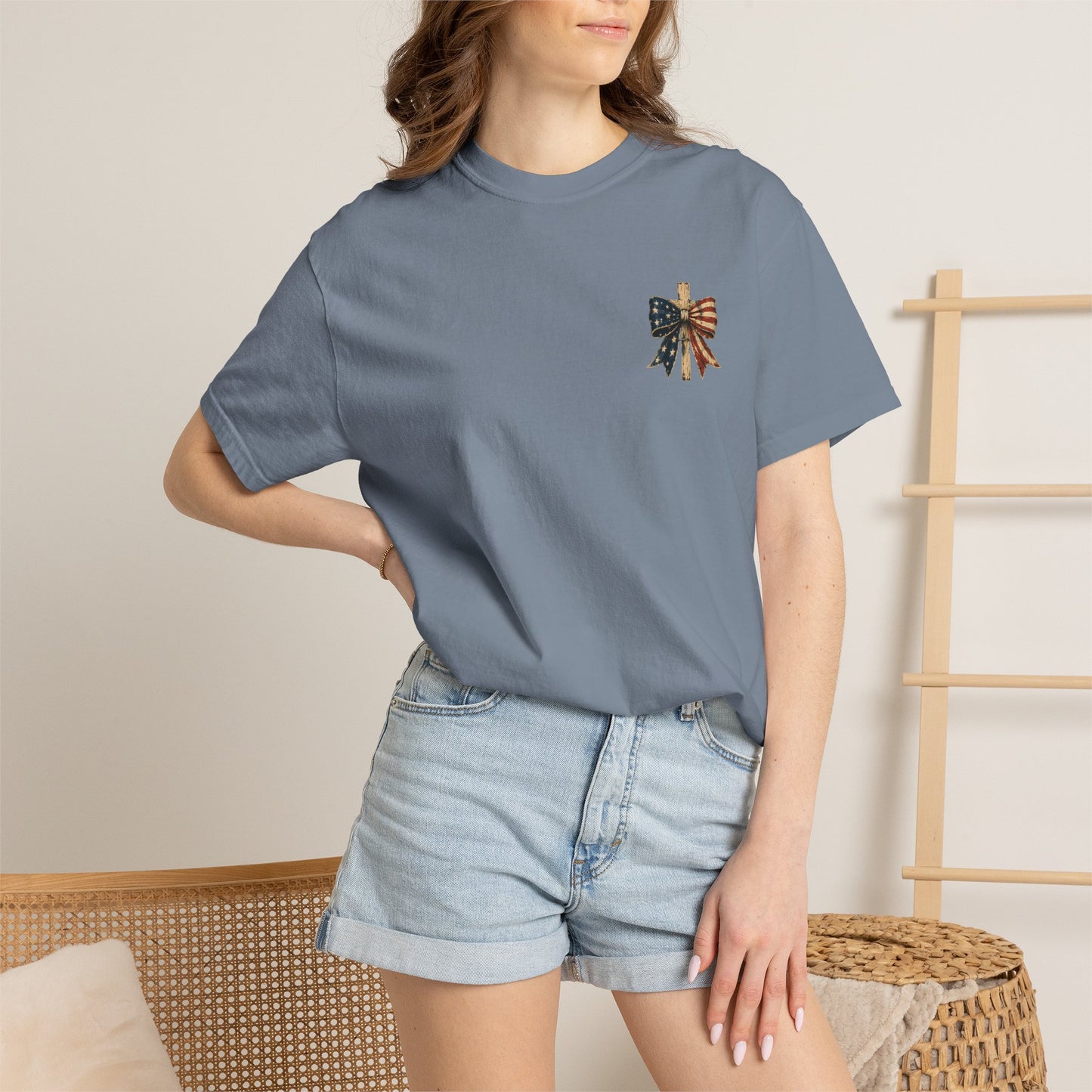 Patriotic God Bless America T-Shirt — Est. 1776 Flag Bow Tee
