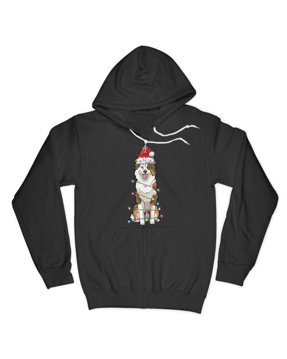 Australian Shepherd Christmas Tree Light Aussie Christmas Dog  Men's Zip Hoodie