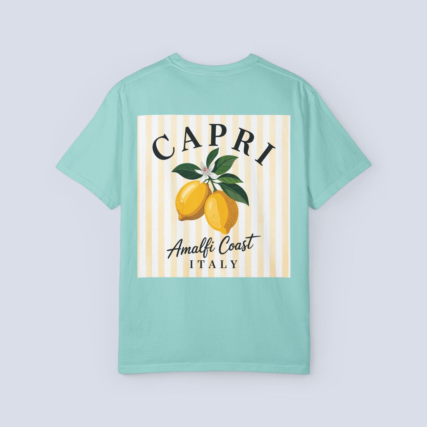 Amalfi Coast Lemon Capri Postcard T-Shirt, Front and Back Design, Comfort Colors 1717, sizes S-4X