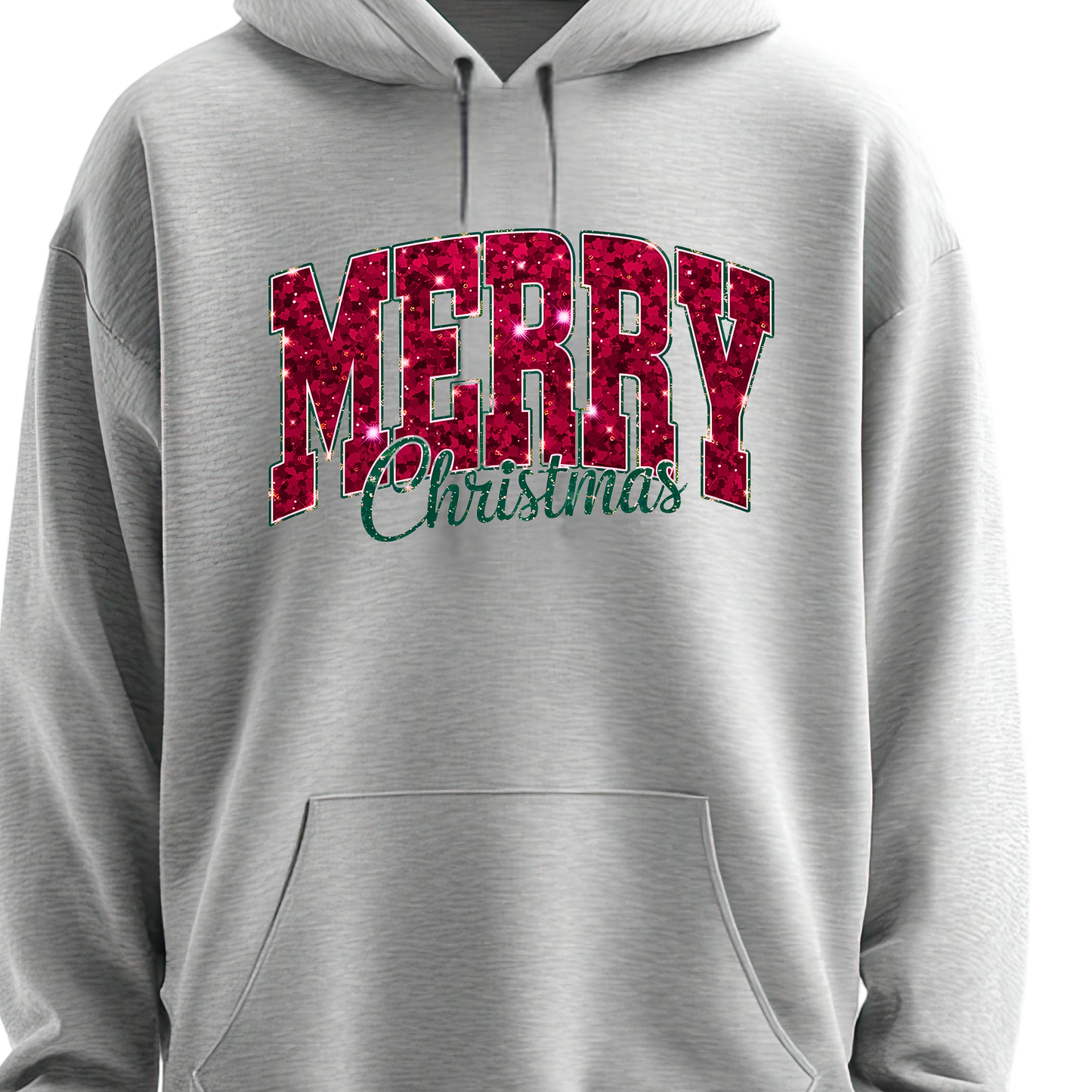 Merry Christmas Glitter Hoodie – Festive Holiday Sparkle Pullover, Cozy Christmas Sweatshirt, Winter Gift