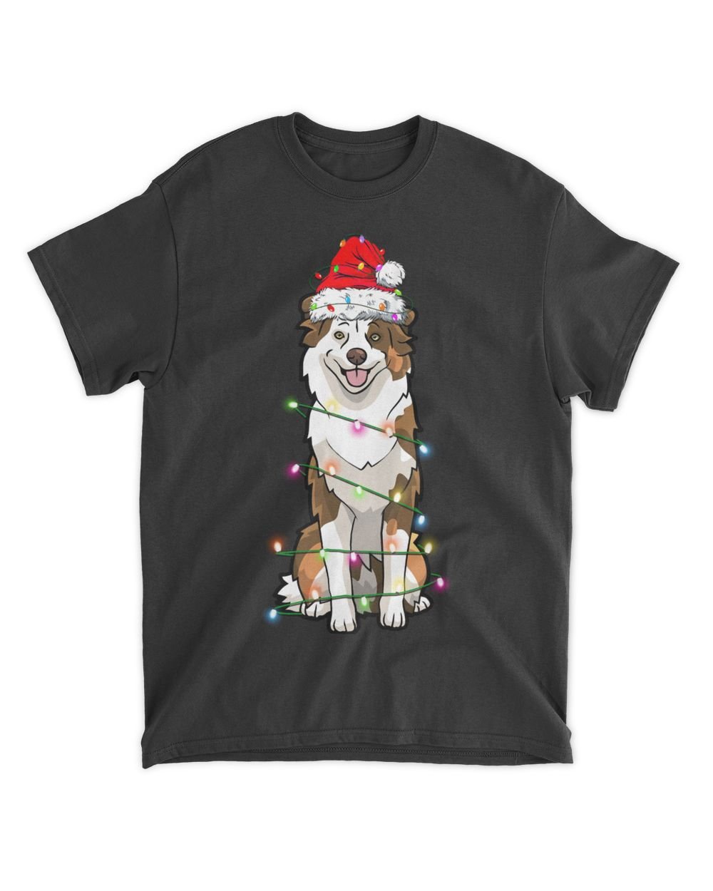 Australian Shepherd Christmas Tree Light Aussie Christmas Dog  Unisex Standard T-Shirt