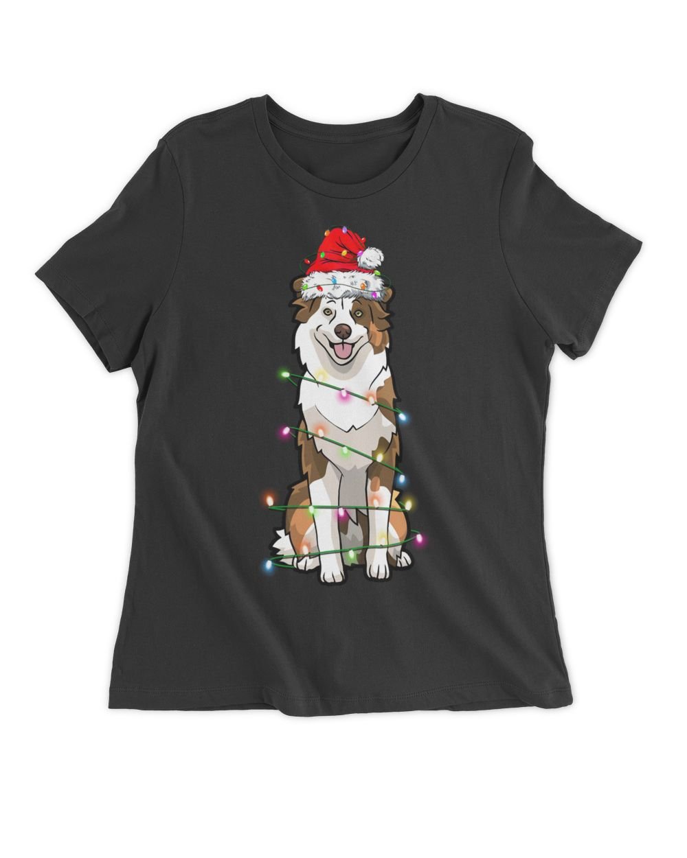 Australian Shepherd Christmas Tree Light Aussie Christmas Dog  Women's Premium Slim Fit Tee