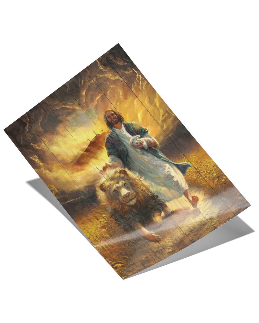 Jesus Painting Lion of Judah Walking with lamb and lion Poster Wall Art Satin Portrait Poster (12x18in)