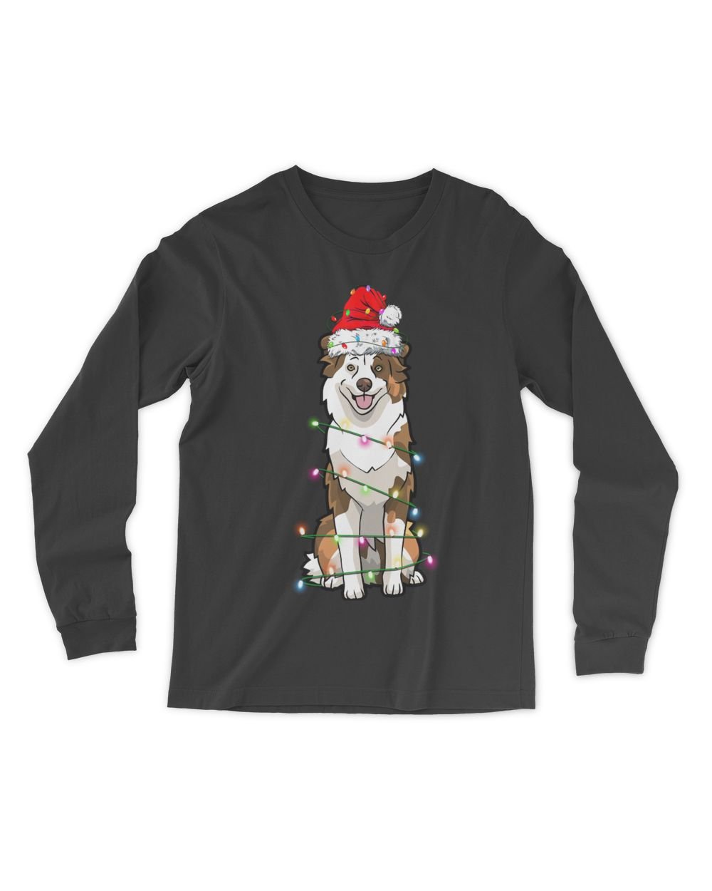 Australian Shepherd Christmas Tree Light Aussie Christmas Dog  Men's Long Sleeved T-Shirt