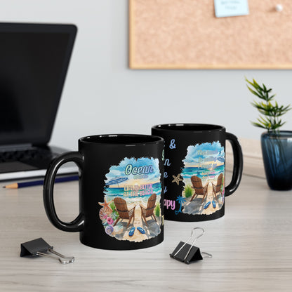 Beach Mug - "Salt & Sun Are My Therapy" Scenic Ocean Coffee Cup (11oz/15oz)