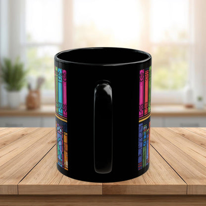 Black Cat Stained Glass Mug – Colorful Gothic Cat Coffee Mug, Artistic Cat Lover Gift, Vibrant Mosaic Cat Cup (11oz & 15oz)