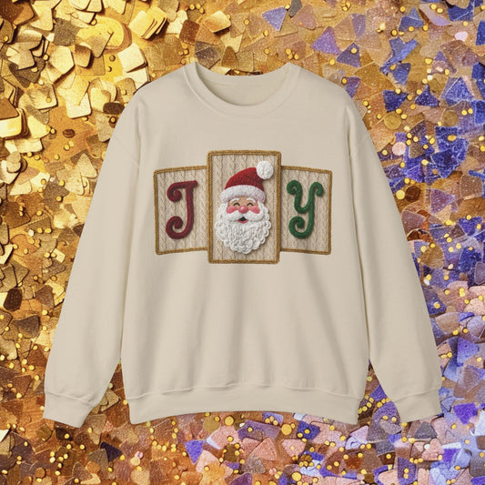 JOY Santa Crochet Christmas Sweatshirt – Cozy Knit Style Holiday Crewneck – Gildan 18000 Unisex S–3X