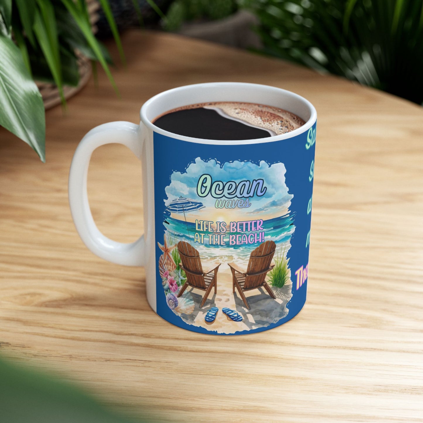 Beach-Themed Ceramic Mug - "Salt & Sun Are My Therapy" (11oz/15oz)