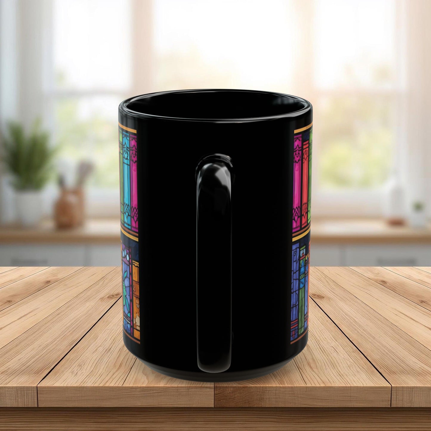 Black Cat Stained Glass Mug – Colorful Gothic Cat Coffee Mug, Artistic Cat Lover Gift, Vibrant Mosaic Cat Cup (11oz & 15oz)