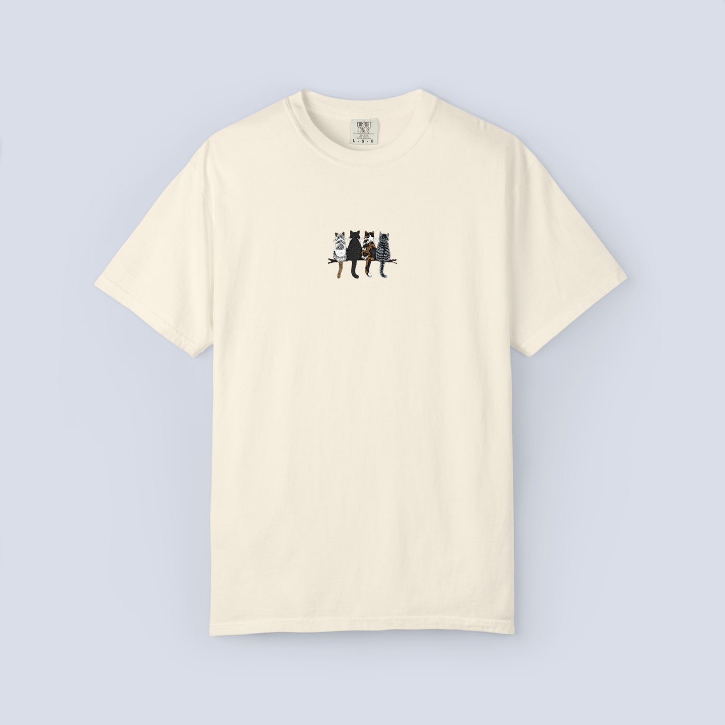 Embroidered Comfort Colors Cat T-Shirt — Cute Cat Patch Tee