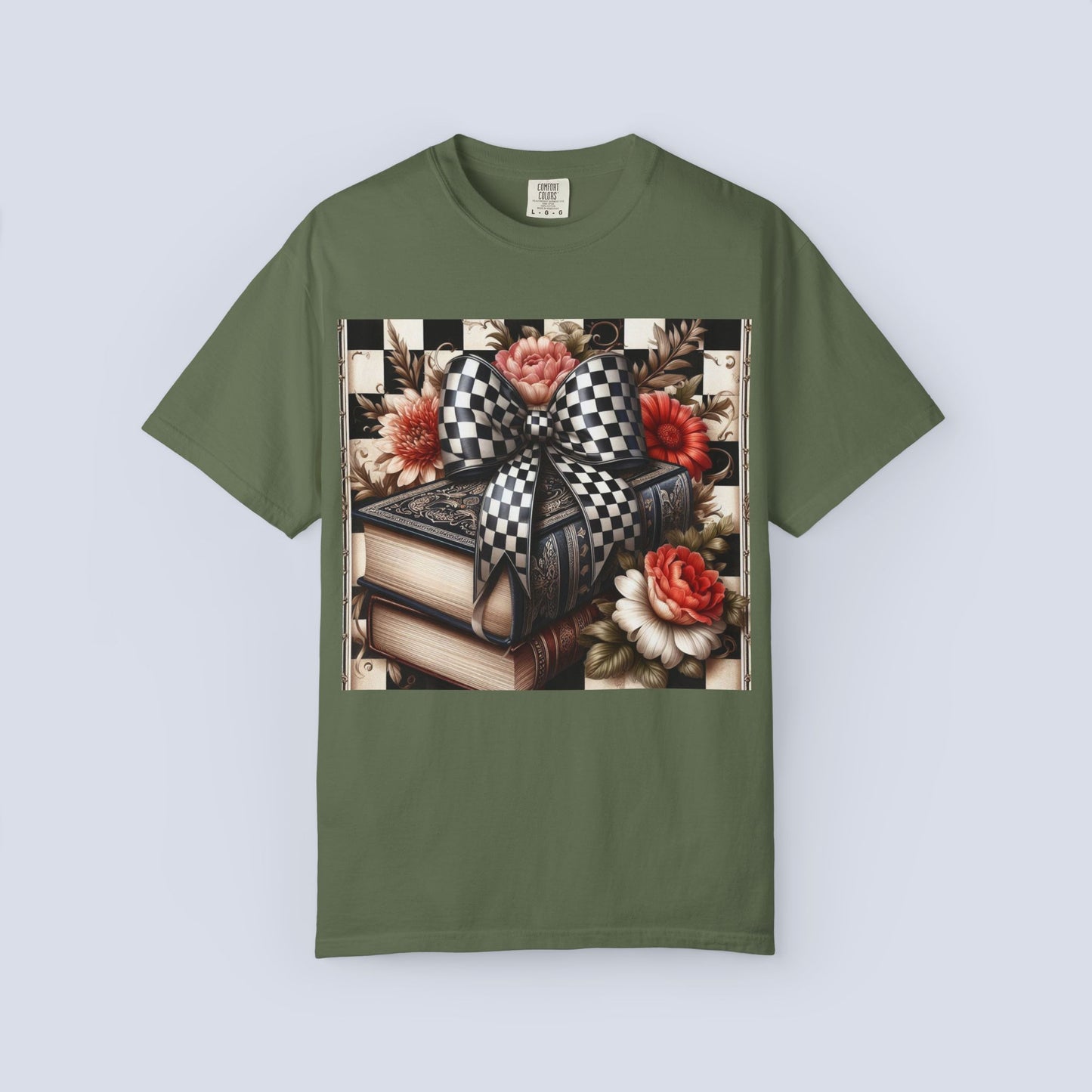 Checkered Bow Books Shirt | Floral Book Lover Tee | Cottagecore Reading Shirt | Gift for Readers | Bookish Graphic Tee | Dark Academia Shirt