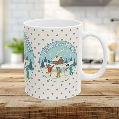 Snow Day Memories Ceramic Mug — Cozy Cabin Winter Scene/ Gift Mug (11oz & 15oz)