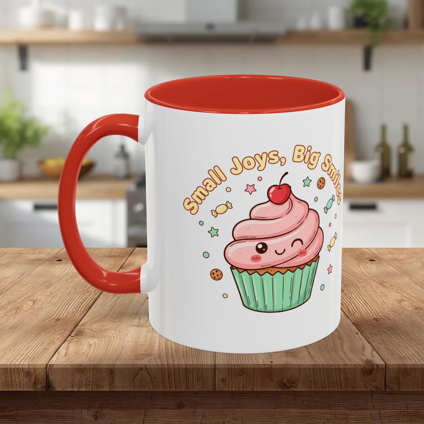 Cupcake Mug - "Small Joys, Big Smiles" Cute Kawaii Accent Coffee Mug/ Gift Mug (11/15oz)