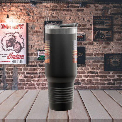40oz Insulated Travel Mug — Vintage Pickup & American Flag Design