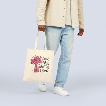 Jesus Loves Me Canvas Tote Bag – Faith Cross Heart Grocery & Church Shopper