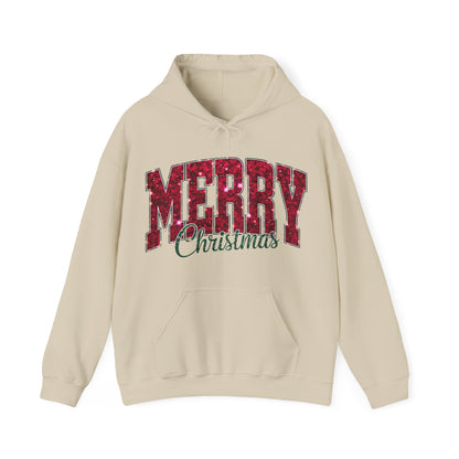 Merry Christmas Glitter Hoodie – Festive Holiday Sparkle Pullover, Cozy Christmas Sweatshirt, Winter Gift