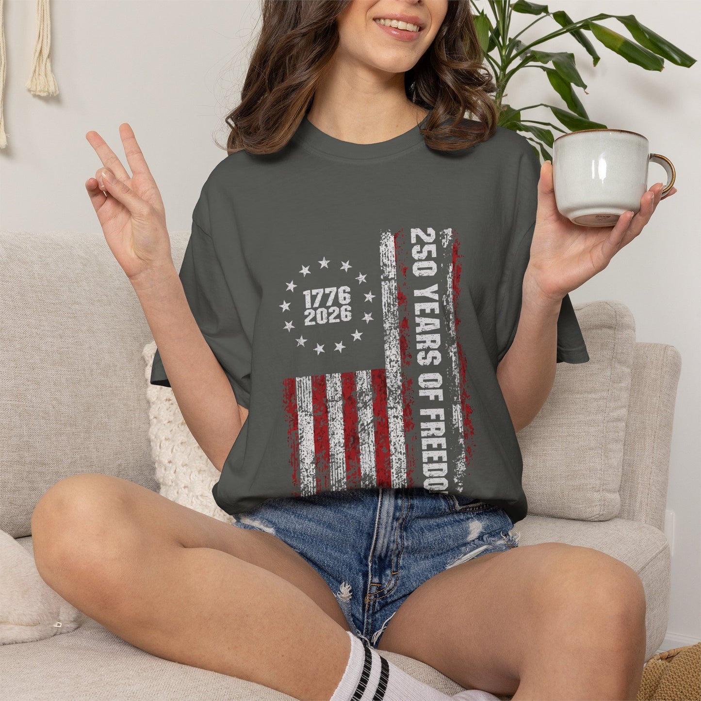 "250 Years of Freedom 1776–2026" Distressed American Flag Patriotic Tee