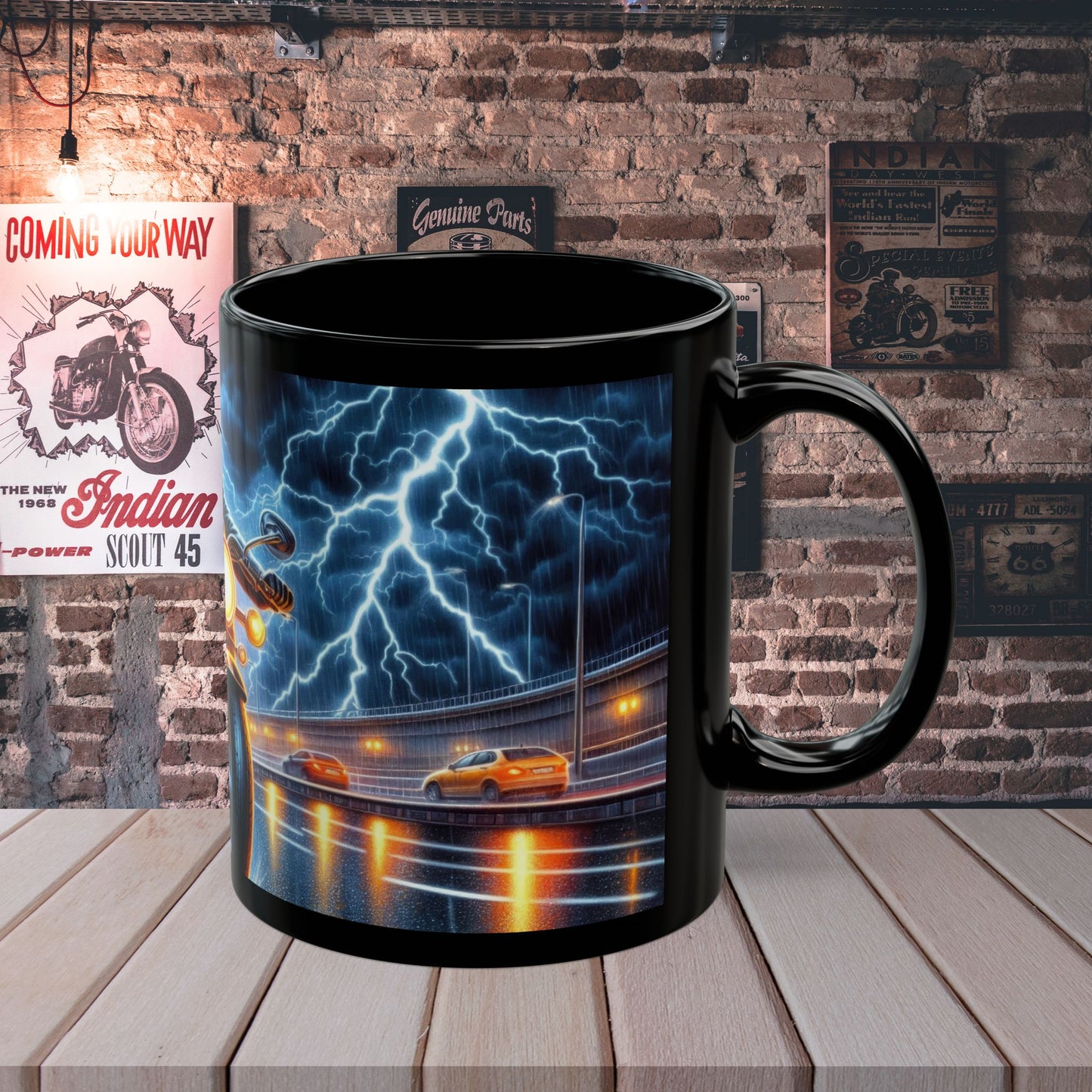 Biker Cat Riding Through Lightning mug - ceramic gift mug (11oz/15oz)