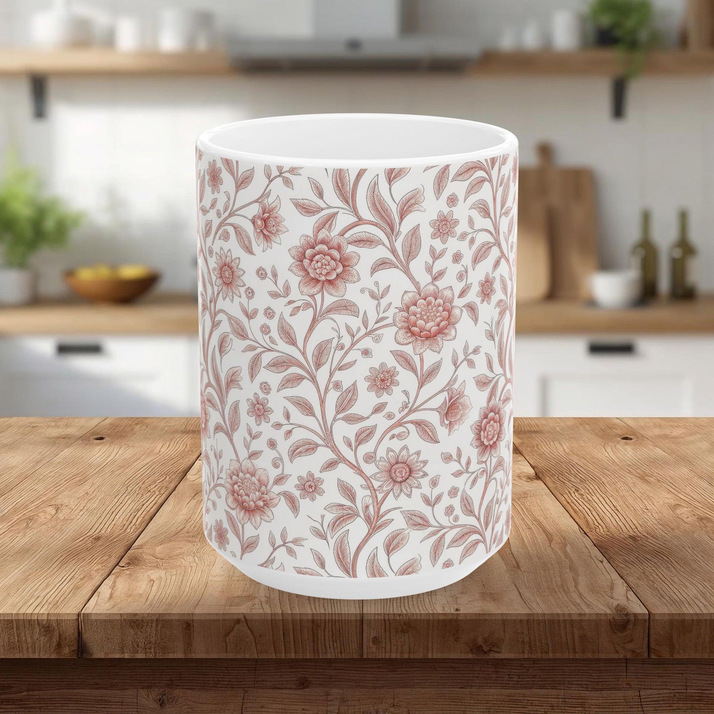 Vintage Rose Floral Ceramic Mug – Pink Botanical Pattern / Gift Mug(11oz & 15oz)