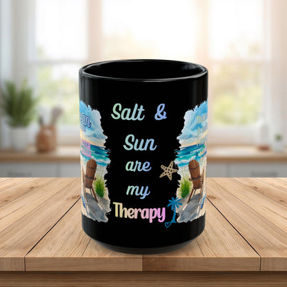 Beach Mug - "Salt & Sun Are My Therapy" Scenic Ocean Coffee Cup (11oz/15oz)