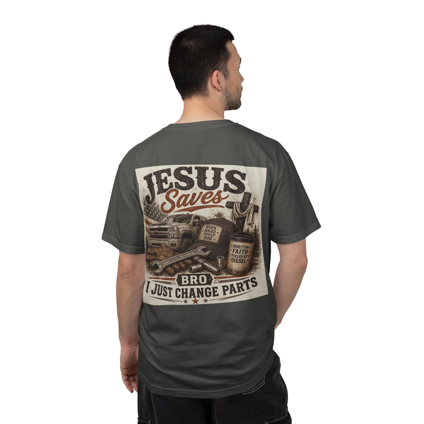 Jesus Saves Bro I Just Change Parts Shirt | Christian Mechanic Shirt | Blue Collar Faith Tee | Comfort Colors 1717 Graphic Tee