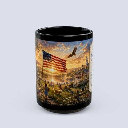 250 Years of Freedom Black Mug( Liberty at Dawn) Collector's Edition — 1776–2026 Patriotic American Flag Coffee Cup
