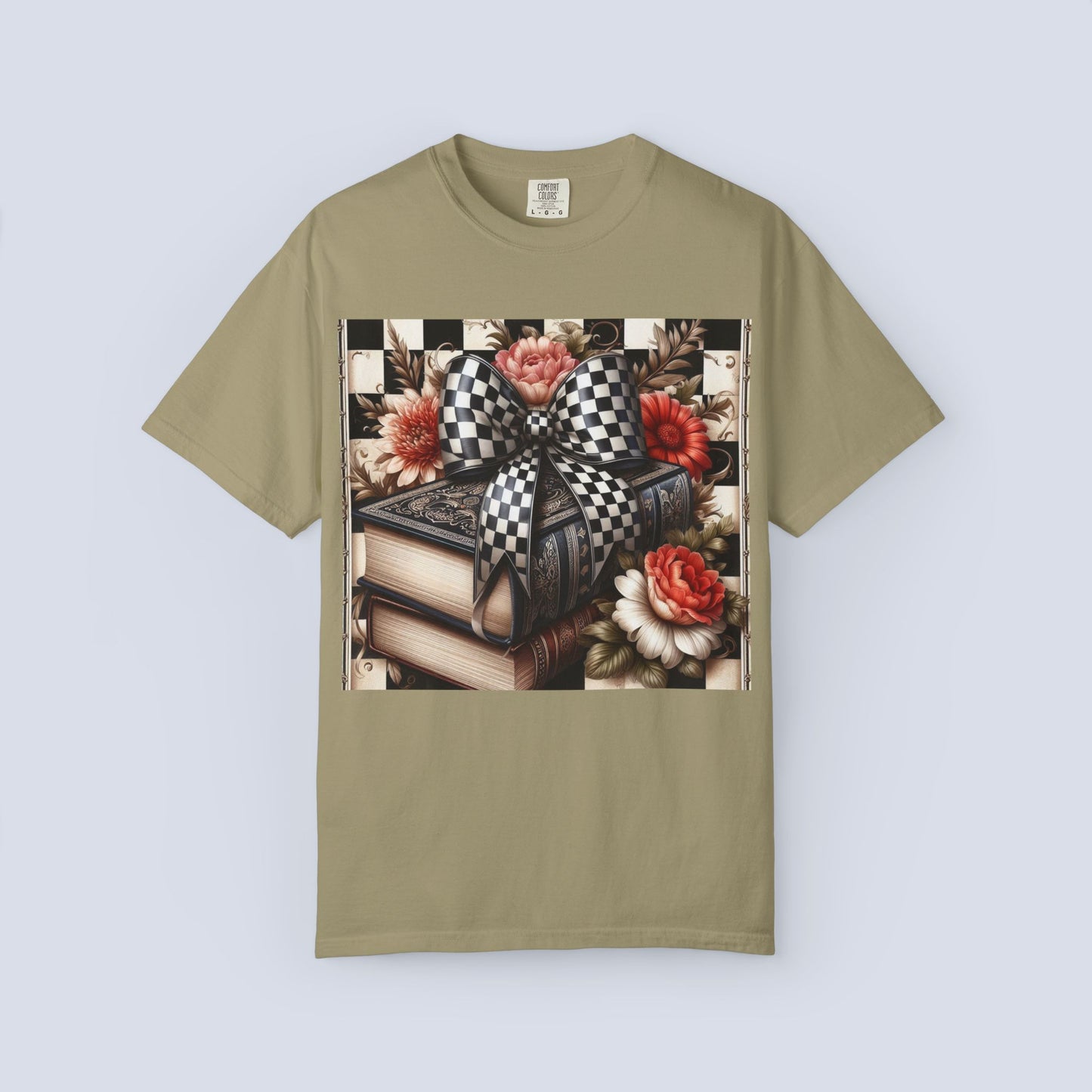Checkered Bow Books Shirt | Floral Book Lover Tee | Cottagecore Reading Shirt | Gift for Readers | Bookish Graphic Tee | Dark Academia Shirt