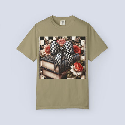 Checkered Bow Books Shirt | Floral Book Lover Tee | Cottagecore Reading Shirt | Gift for Readers | Bookish Graphic Tee | Dark Academia Shirt