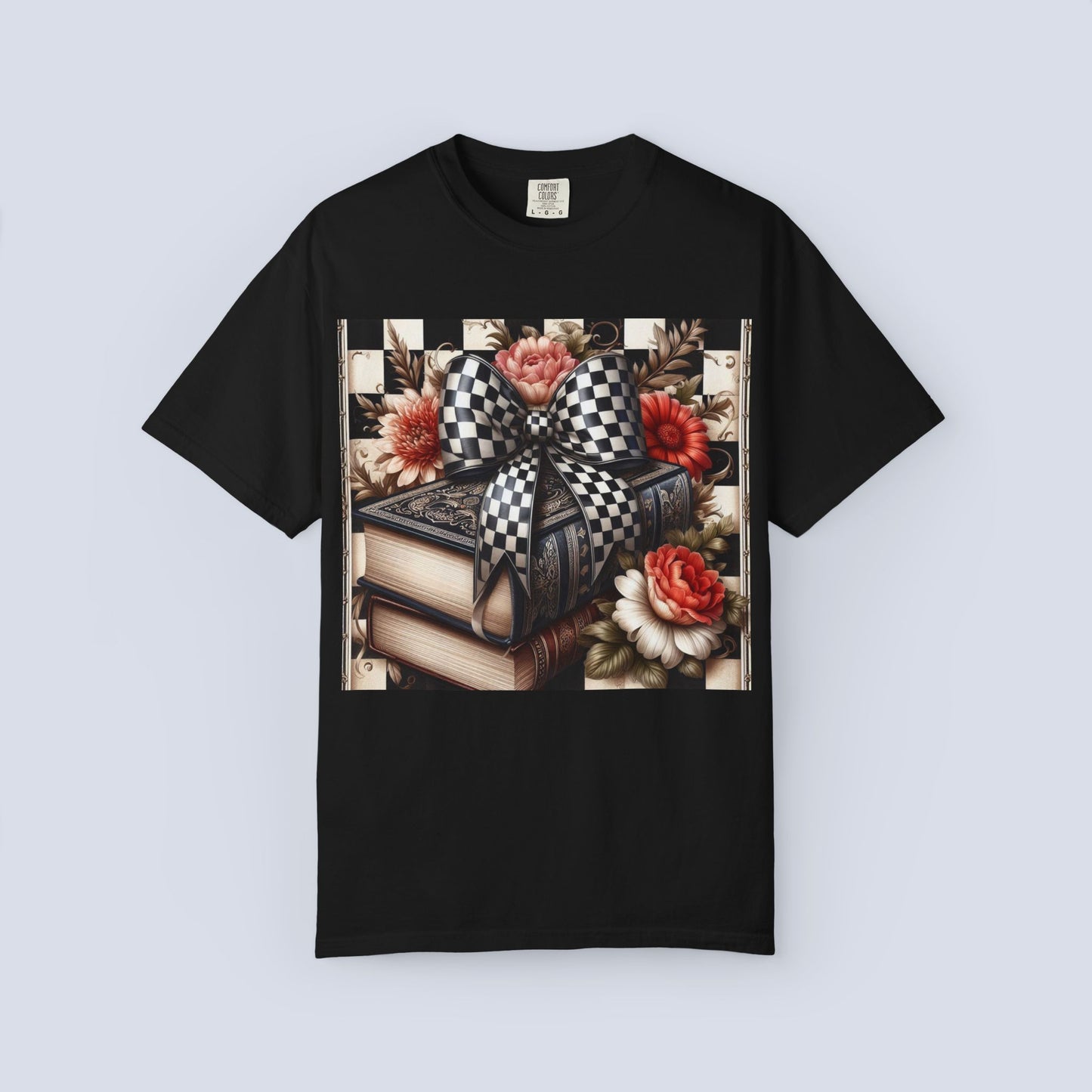 Checkered Bow Books Shirt | Floral Book Lover Tee | Cottagecore Reading Shirt | Gift for Readers | Bookish Graphic Tee | Dark Academia Shirt