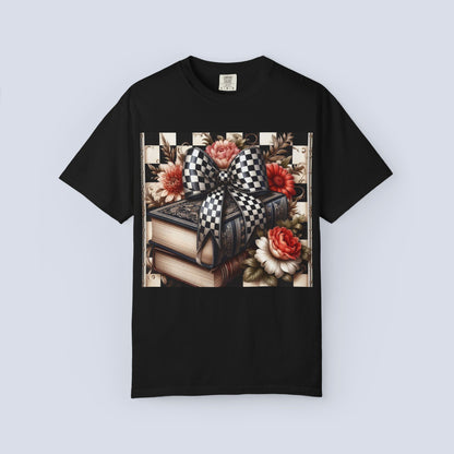 Checkered Bow Books Shirt | Floral Book Lover Tee | Cottagecore Reading Shirt | Gift for Readers | Bookish Graphic Tee | Dark Academia Shirt
