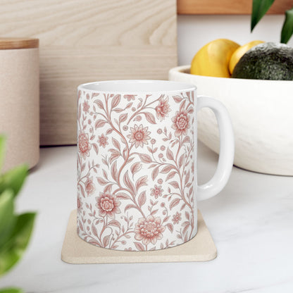 Vintage Rose Floral Ceramic Mug – Pink Botanical Pattern / Gift Mug(11oz & 15oz)