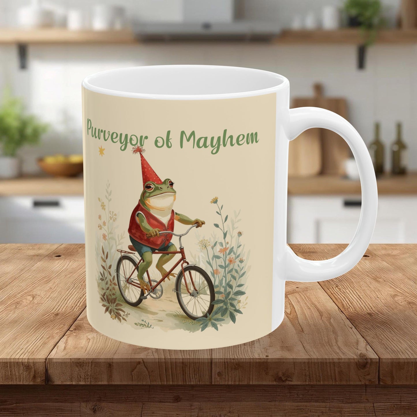 Funny Whimsical Frog Ceramic Mug — Cute Frog Illustration Coffee Cup (11oz, 15oz)