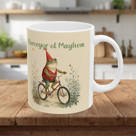 Funny Whimsical Frog Ceramic Mug — Cute Frog Illustration Coffee Cup (11oz, 15oz)