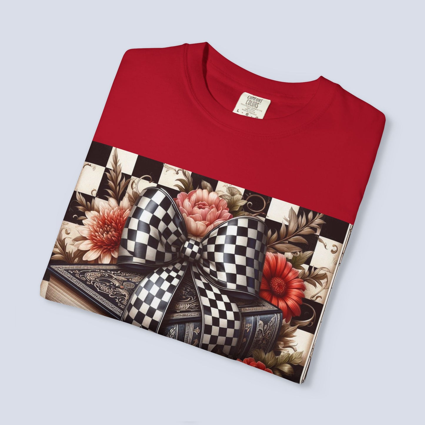 Checkered Bow Books Shirt | Floral Book Lover Tee | Cottagecore Reading Shirt | Gift for Readers | Bookish Graphic Tee | Dark Academia Shirt