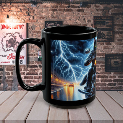 Biker Cat Riding Through Lightning mug - ceramic gift mug (11oz/15oz)