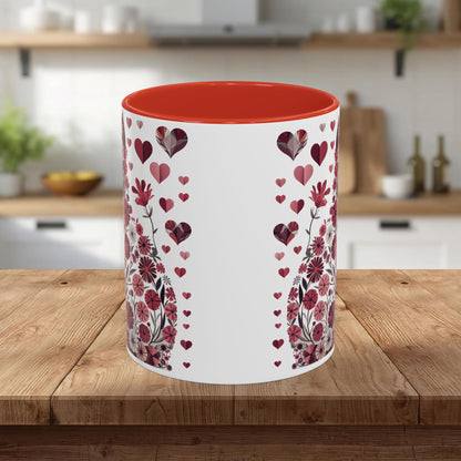 Floral Cat Heart Accent Coffee Mug — Gift Mug (11/15oz)