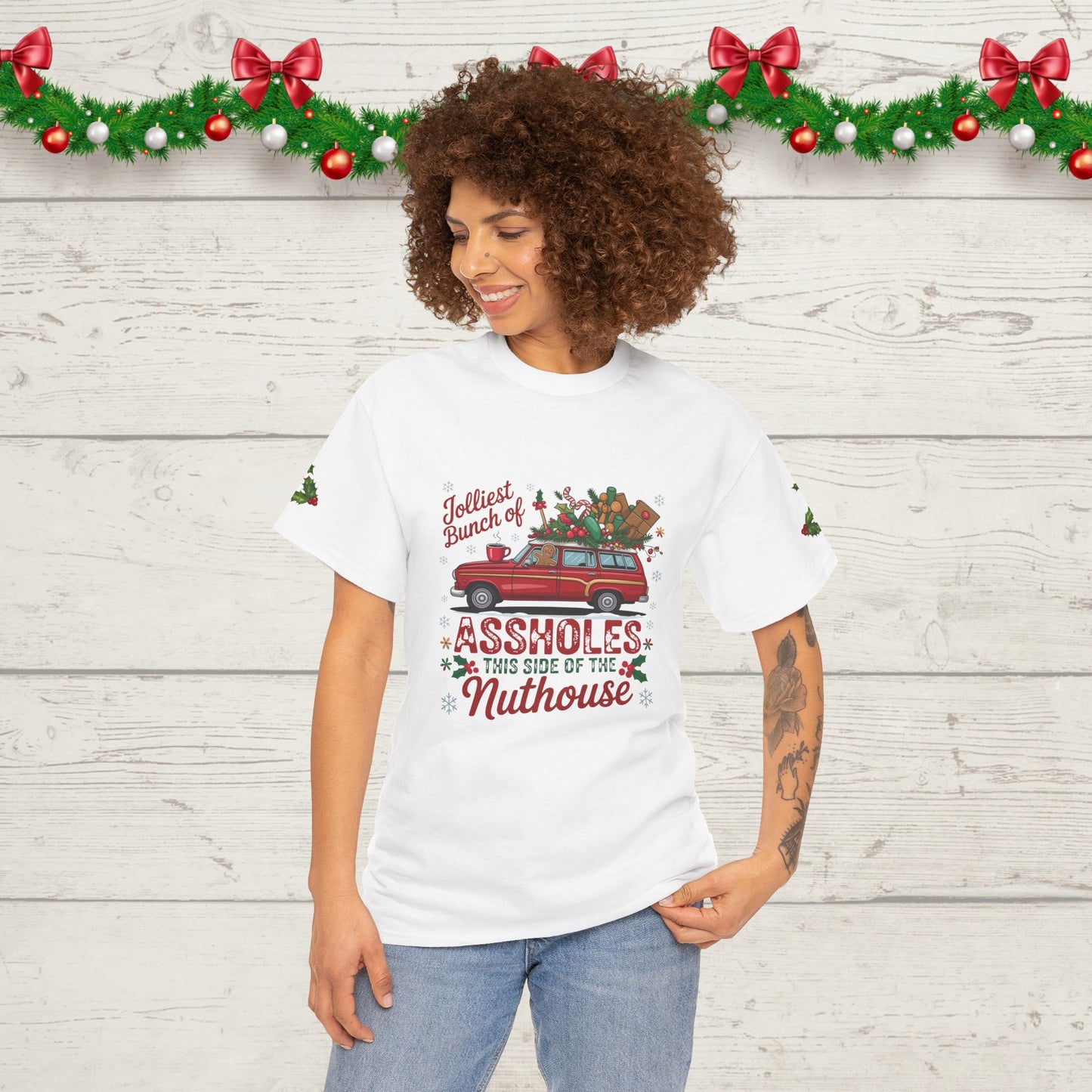 Christmas Naughty List T‑Shirt — "Jolliest Bunch of Assholes This Side of the Nuthouse" Holiday Tee