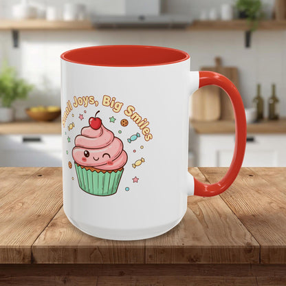 Cupcake Mug - "Small Joys, Big Smiles" Cute Kawaii Accent Coffee Mug/ Gift Mug (11/15oz)