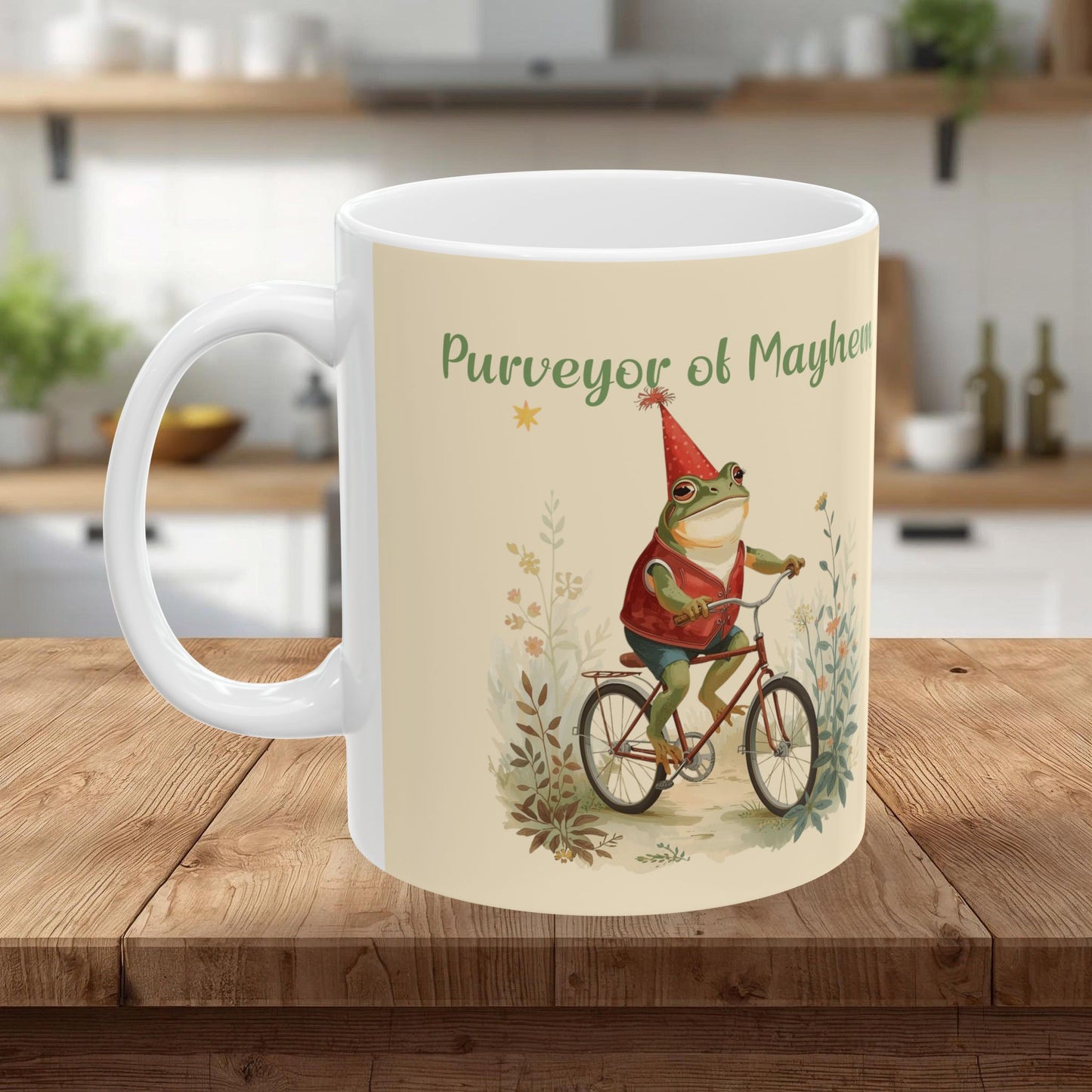 Funny Whimsical Frog Ceramic Mug — Cute Frog Illustration Coffee Cup (11oz, 15oz)