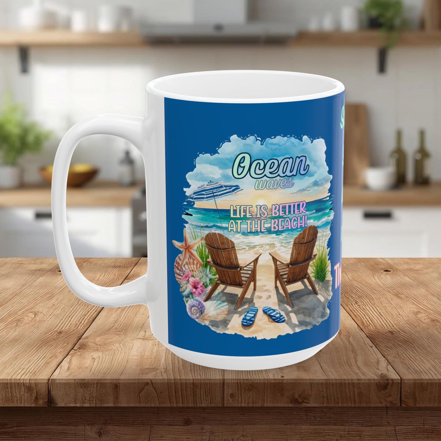 Beach-Themed Ceramic Mug - "Salt & Sun Are My Therapy" (11oz/15oz)