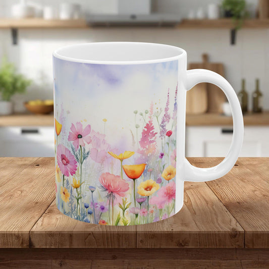 Pastel Meadow Floral Ceramic Mug — "Sip Slowly and Let the Day Unfurl"
