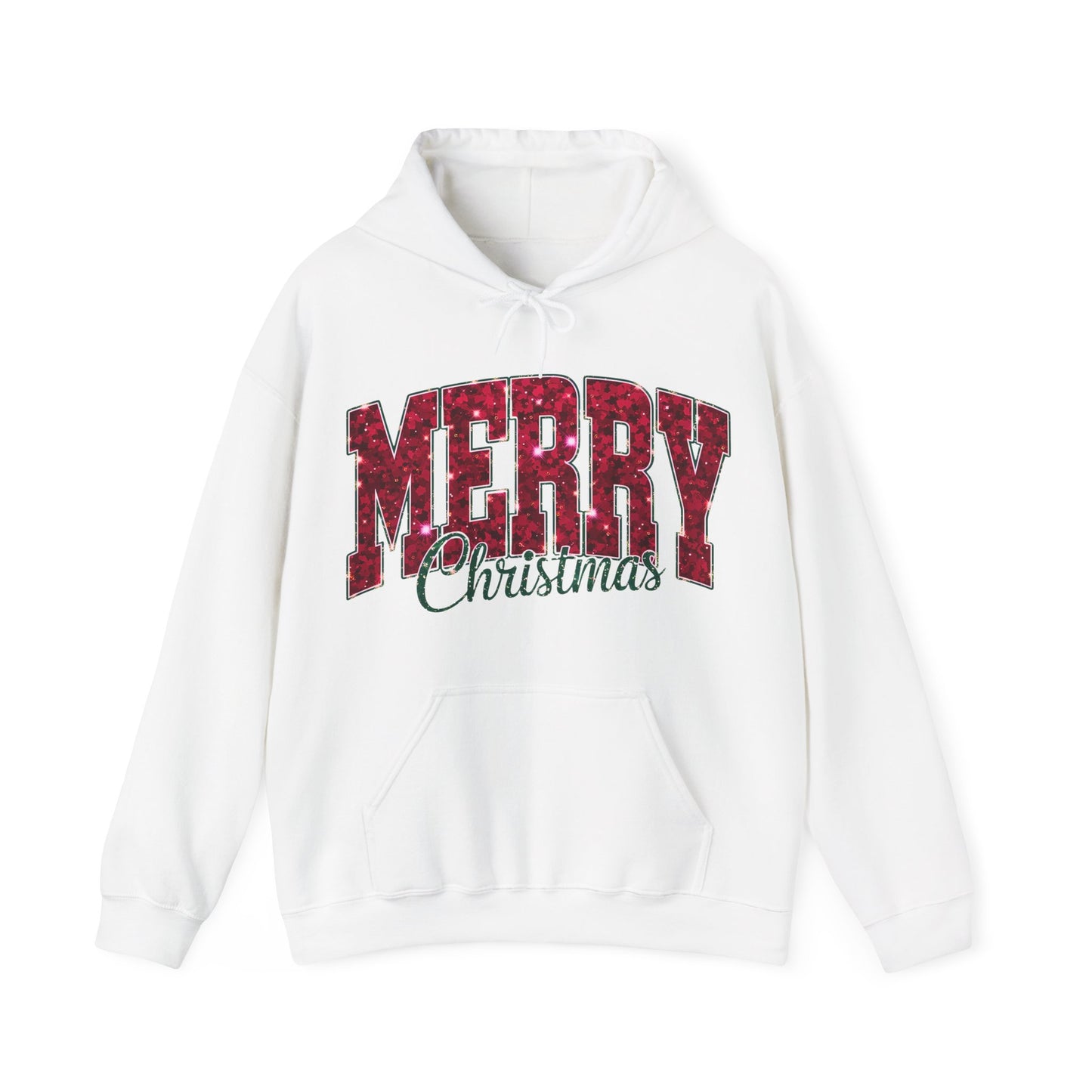 Merry Christmas Glitter Hoodie – Festive Holiday Sparkle Pullover, Cozy Christmas Sweatshirt, Winter Gift