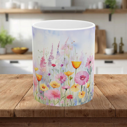 Pastel Meadow Floral Ceramic Mug — "Sip Slowly and Let the Day Unfurl"
