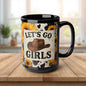 Let’s Go Girls Black Ceramic Mug, Country Sunflower Coffee Cup 11oz & 15oz