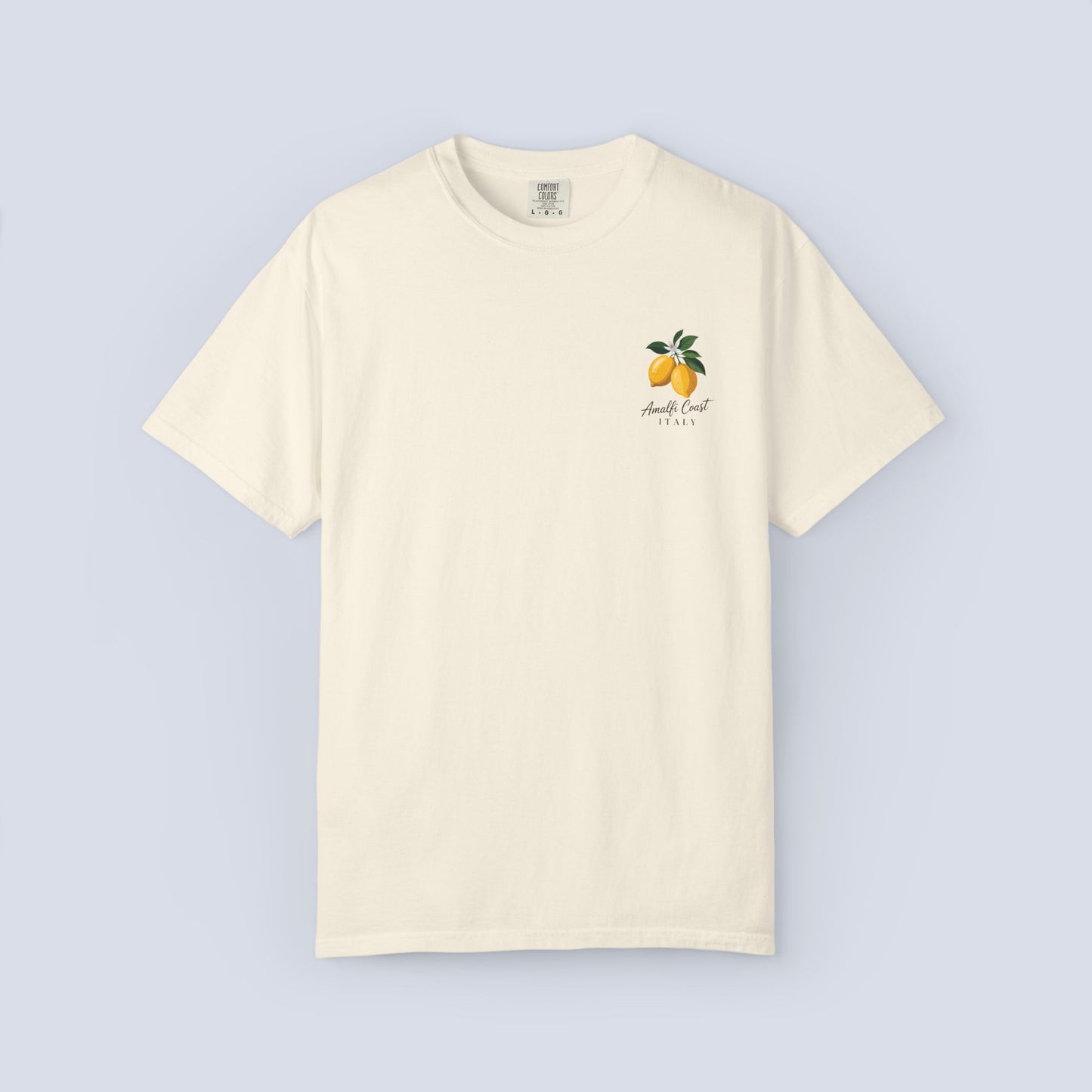 Amalfi Coast Lemon Capri Postcard T-Shirt, Front and Back Design, Comfort Colors 1717, sizes S-4X