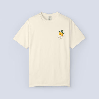 Amalfi Coast Lemon Capri Postcard T-Shirt, Front and Back Design, Comfort Colors 1717, sizes S-4X